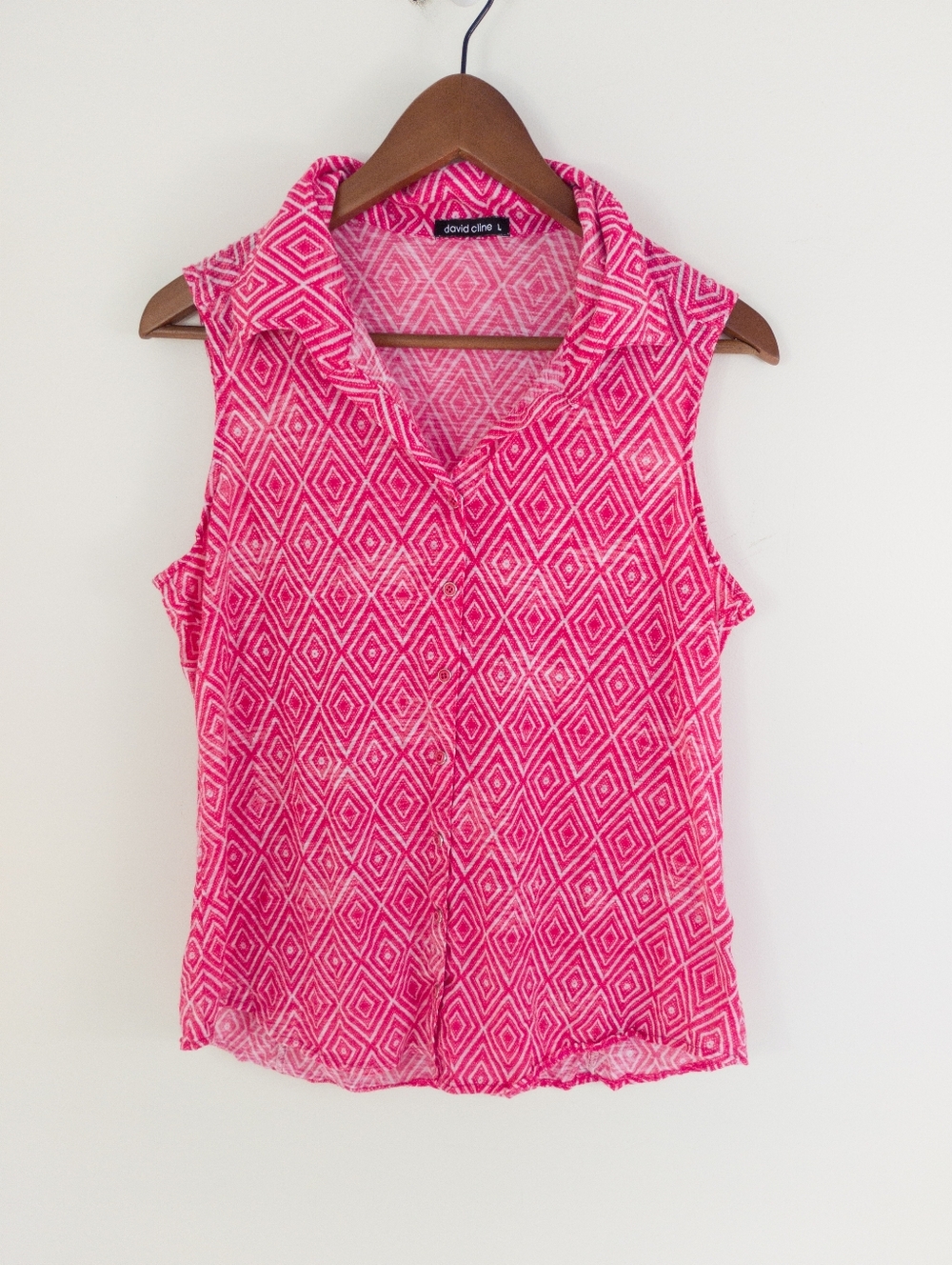 David Cline Pink Geometric Sleeveless Collared Camisole Peony Size Large
